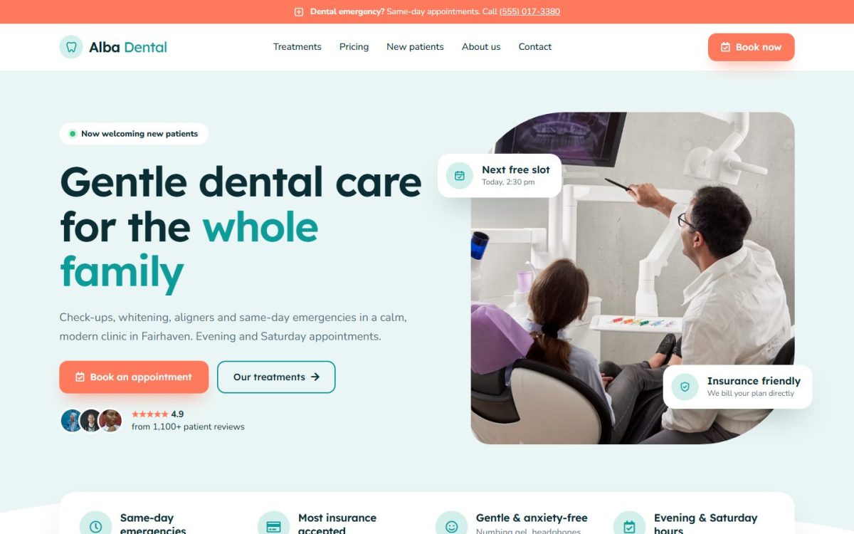 Alba website design, home page