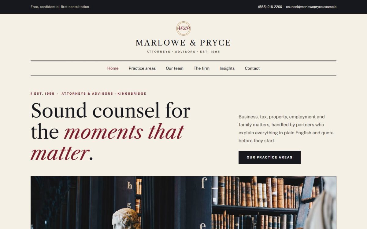 Marlowe website design, home page