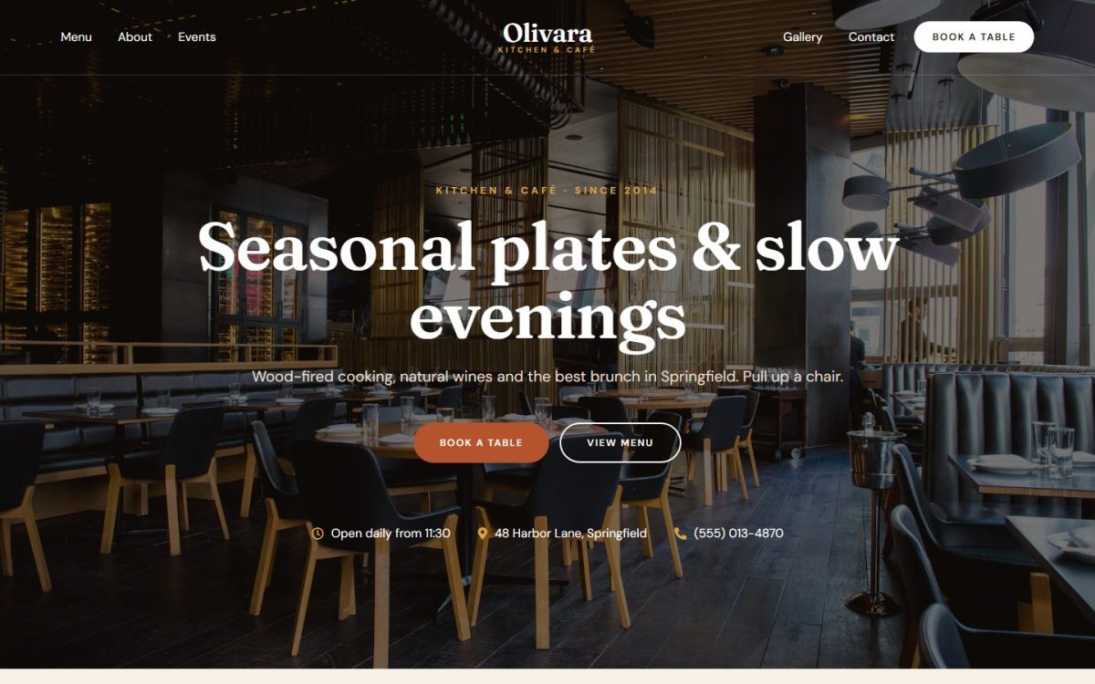 Olivara website design, home page